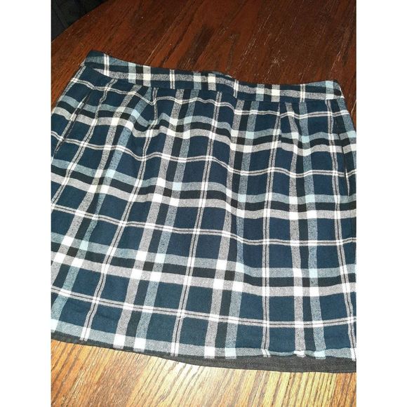 Size 18 Tommy Hilfiger Blue Off White Plaid Flannel Lined Mini Skirt - Picture 2 of 4
